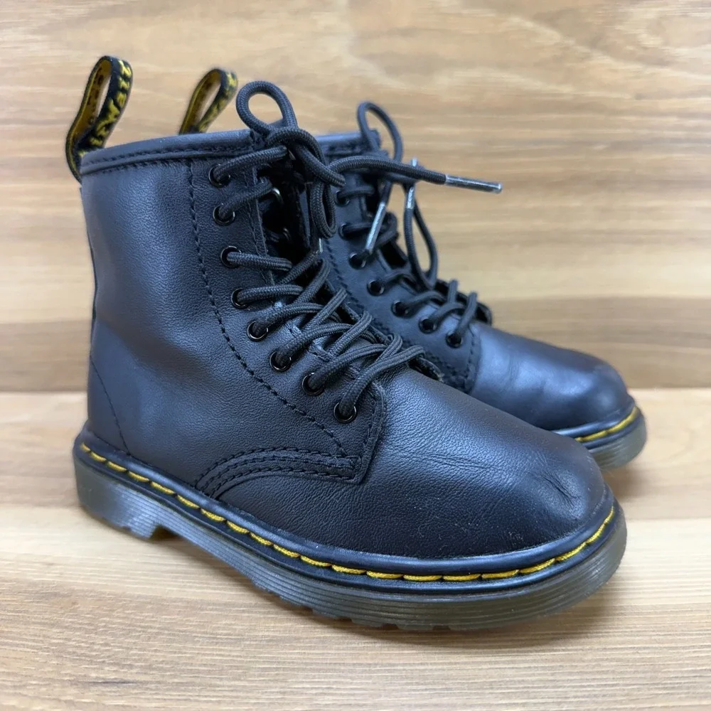Dr Martens Toddler Boots Size 8‎ Black Leather Zip Combat 1461 Punk Grunge Y2k